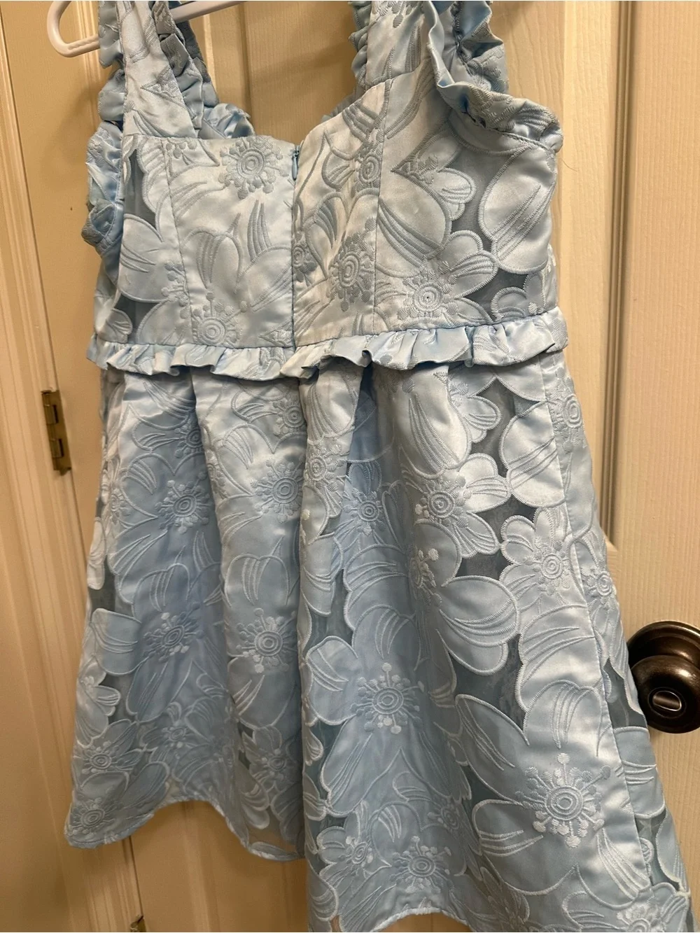 For Love & Lemons Light Blue Floral Ruffle Mini Dress